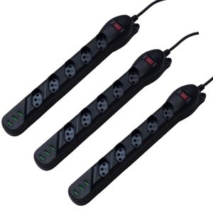 Kit 3 Filtro De Linha Qualitronix 5 Tomadas + 3 USB QFL5U