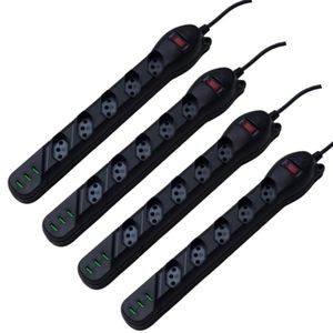 Kit 4 Filtro De Linha Qualitronix 5 Tomadas + 3 USB QFL5U