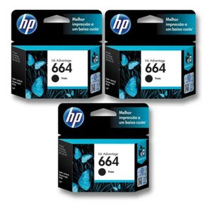 Kit Cartucho de Tinta HP 664 F6V29AB Preto 3 Unidades