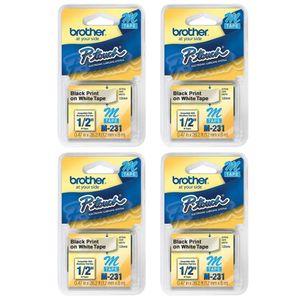 Kit 4 Fita Para Rotulador Brother M231 12MM Preto e Branco