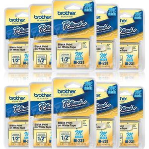 Kit 10 Fita Para Rotulador Brother M231 12MM Preto e Branco