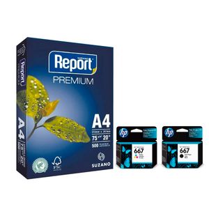 Kit HP Cartucho 2 Cores Original 667 + Papel A4 500 Folhas