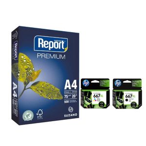Kit HP Cartucho 2 Cores Original 667XL + Papel A4 500 Folhas