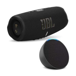 Kit Caixa De Som Portatil Bluetooth JBL (JBLCHARGE5WIFIBLK)+Echo Pop Alexa-Smart Amazon Preto